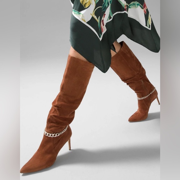 WHBM Whisky Colored Alivia Chain Slouchy Knee-High Boot, size 8.5 - Picture 2 of 16